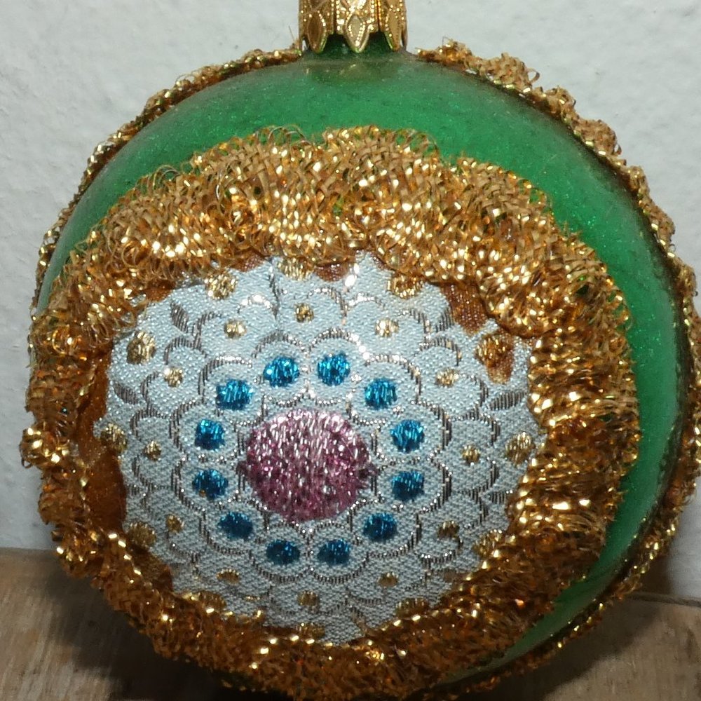 1960's Glass Ornament, Gold Trim - Sparkly, Mid Century Ornament